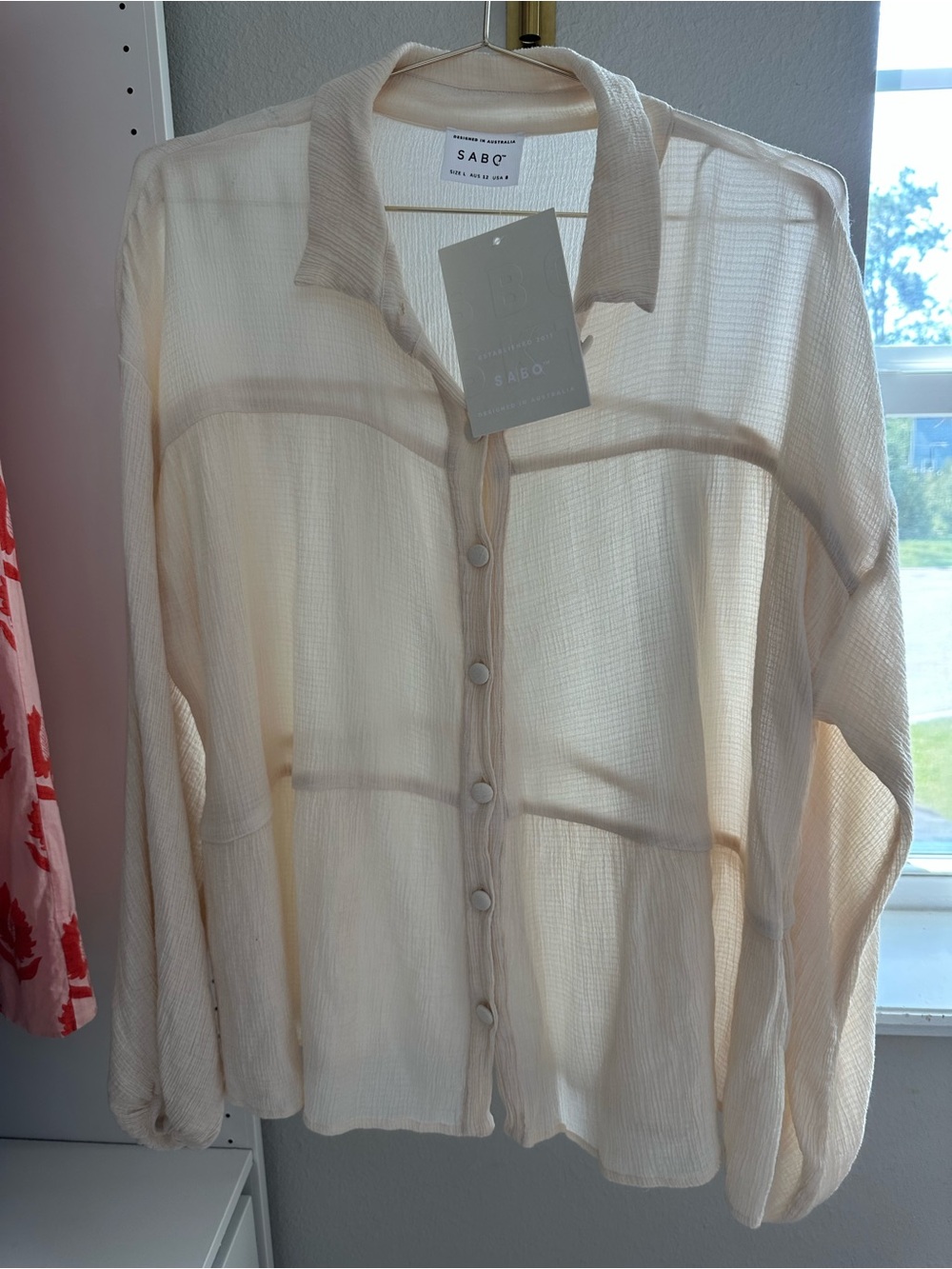 Sabo Skirt Sheer Long-Sleeve Button-Up Top in Cream